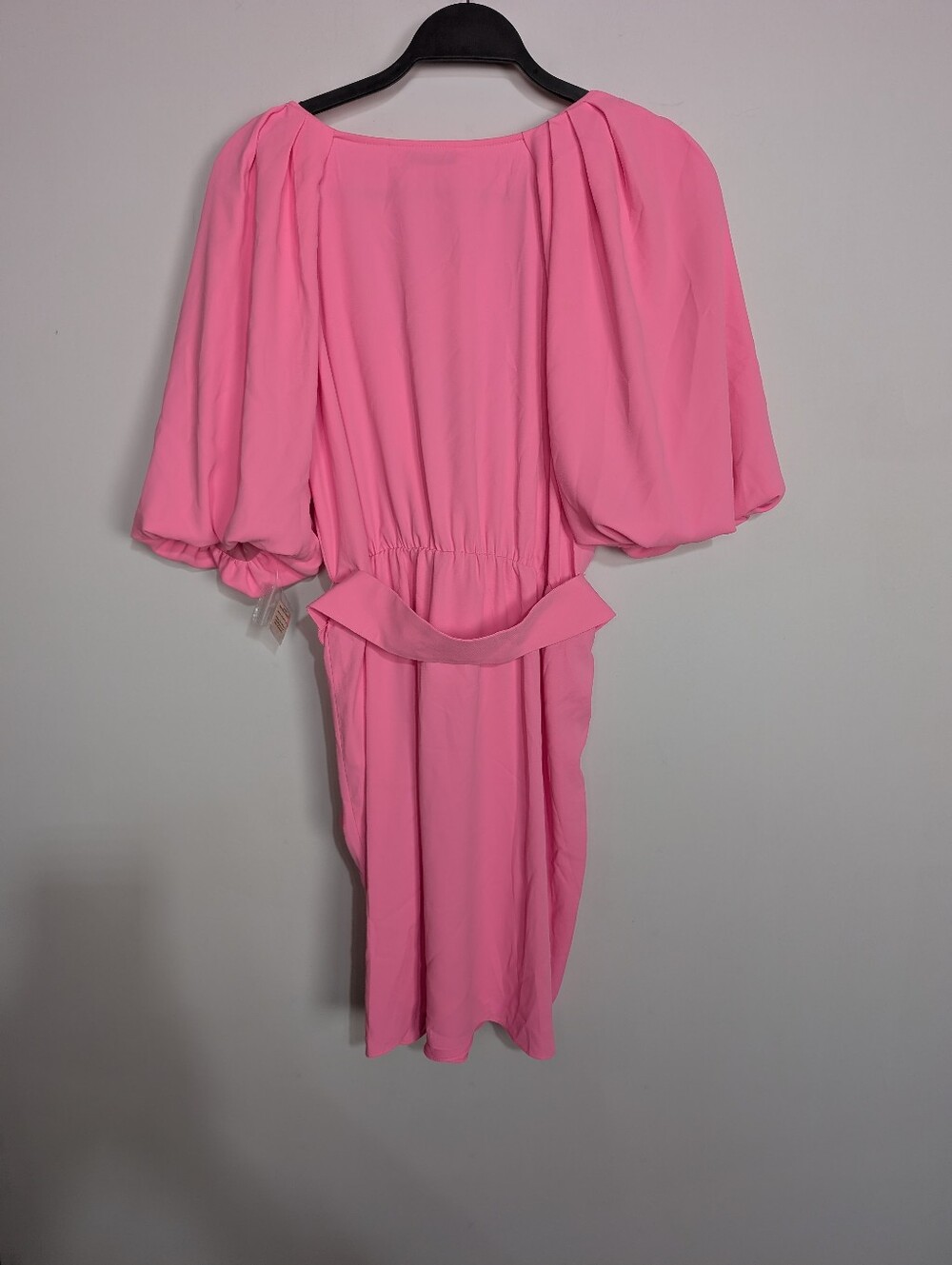 Amanda Uprichard Puff Sleeve Durand Shocking Pink Belted Mini Dress Size Large - Picture 9 of 11